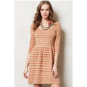 Knitted & Knotted Anthropologie Striped Sweater Dress Tan Orange XS